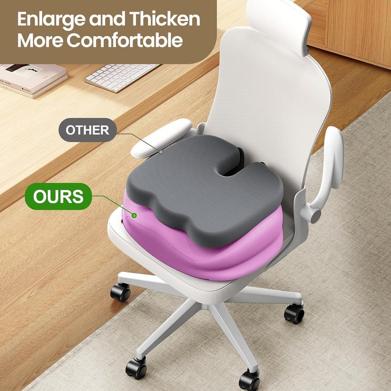 Benazcap Large Seat Cushion for Office Chair Memory Foam Coccyx Pain Relief Cushion Pillow for Back Support Non-Slip Seat Pad for Office Desk, Car Seat, Wheelchair, Sciatica-Pink - Image 3